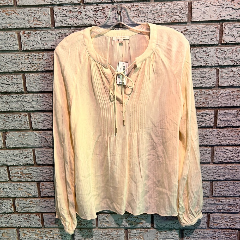 Skies Are Blue Ivory Pintuck Dobby Stripe Peasant Blouse NWT 40912 Small